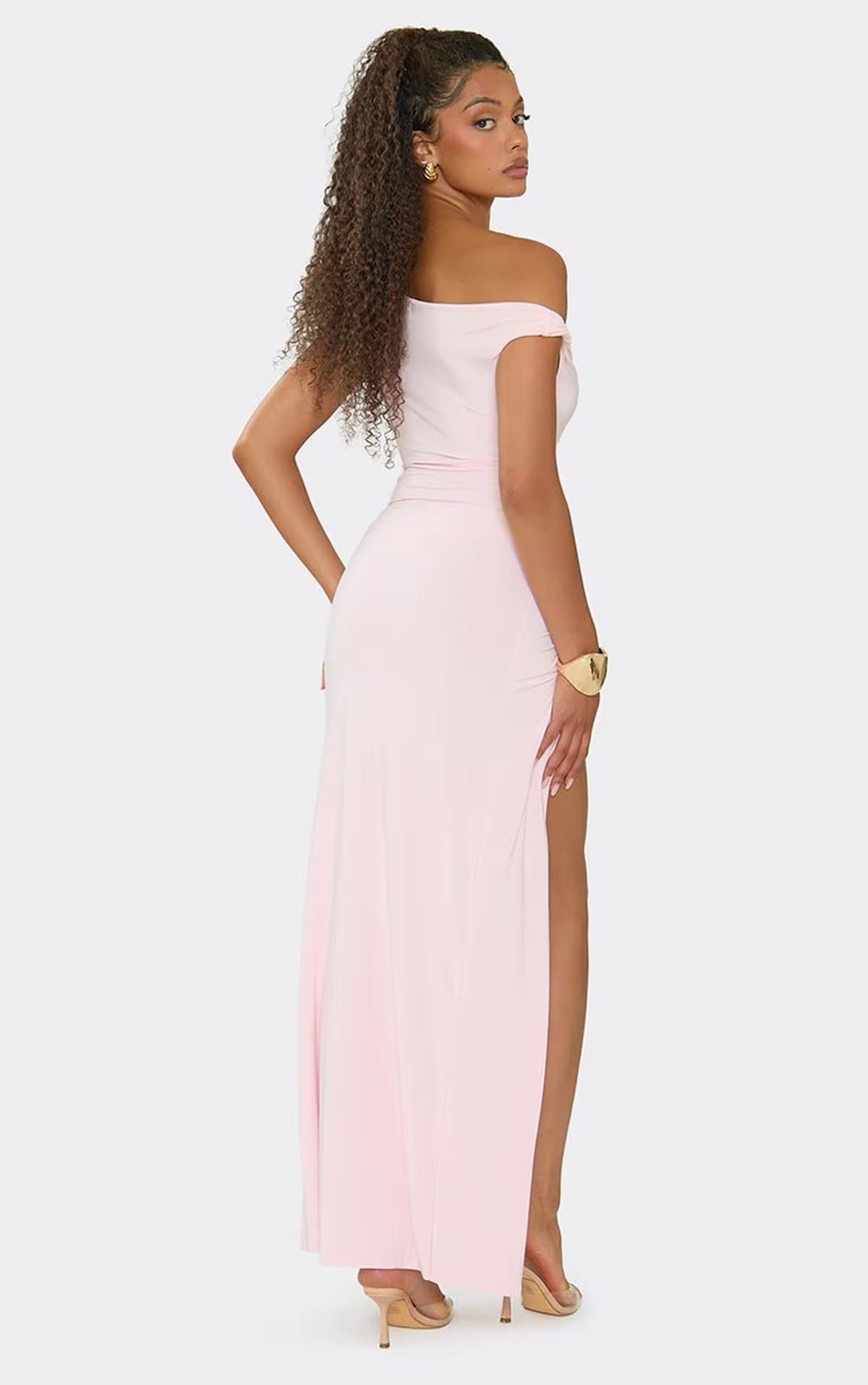EGO Low Waist Twist Side Split Leg Maxi Skirt In Baby Pink, Women's Size UK 6