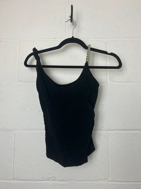 Zara zara black cami crop top with silver beaded strap and rushed sides