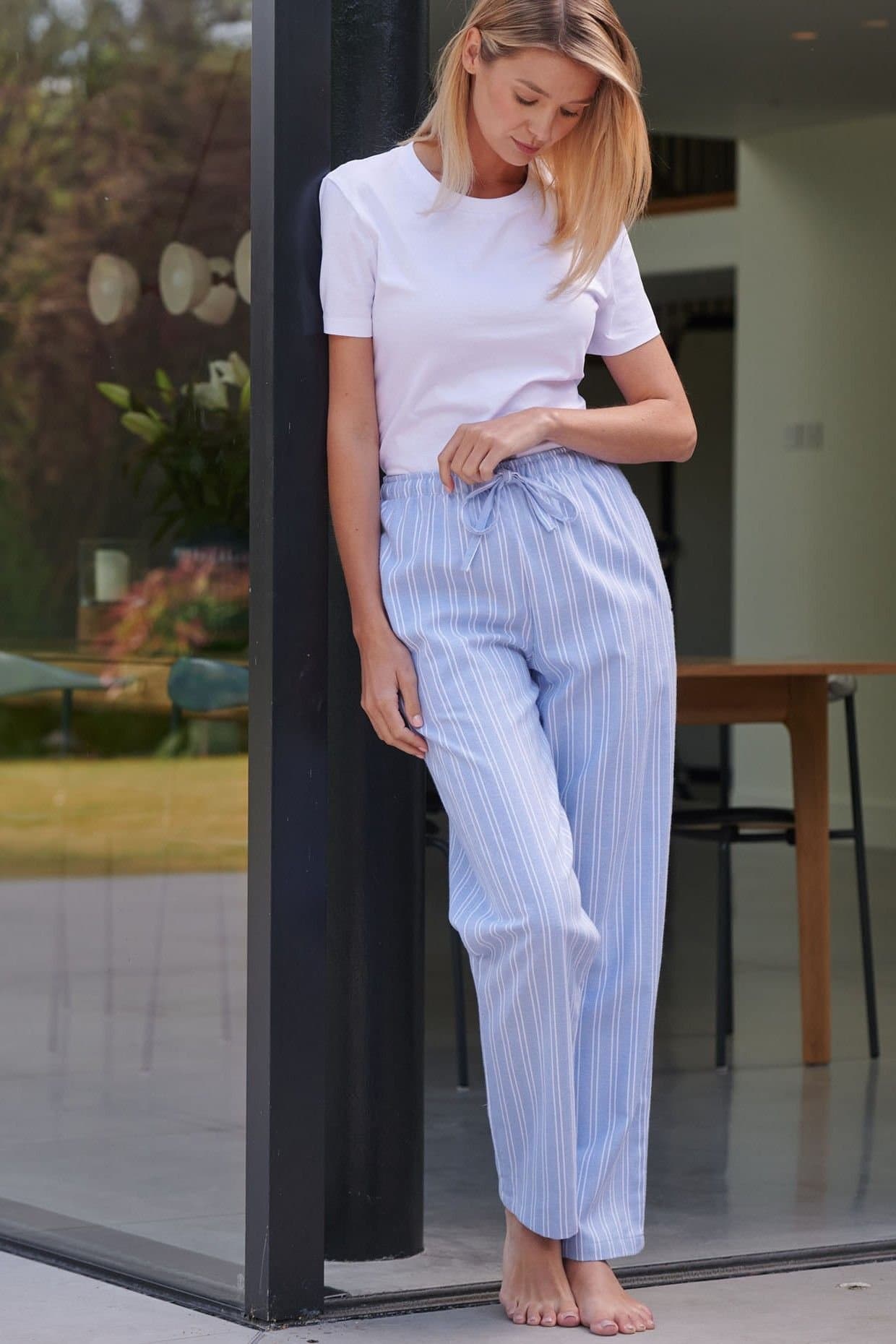 British Boxers British Boxers Women's 'Westwood' Blue Stripe Brushed Cotton Pyjama Trousers in Light Blue