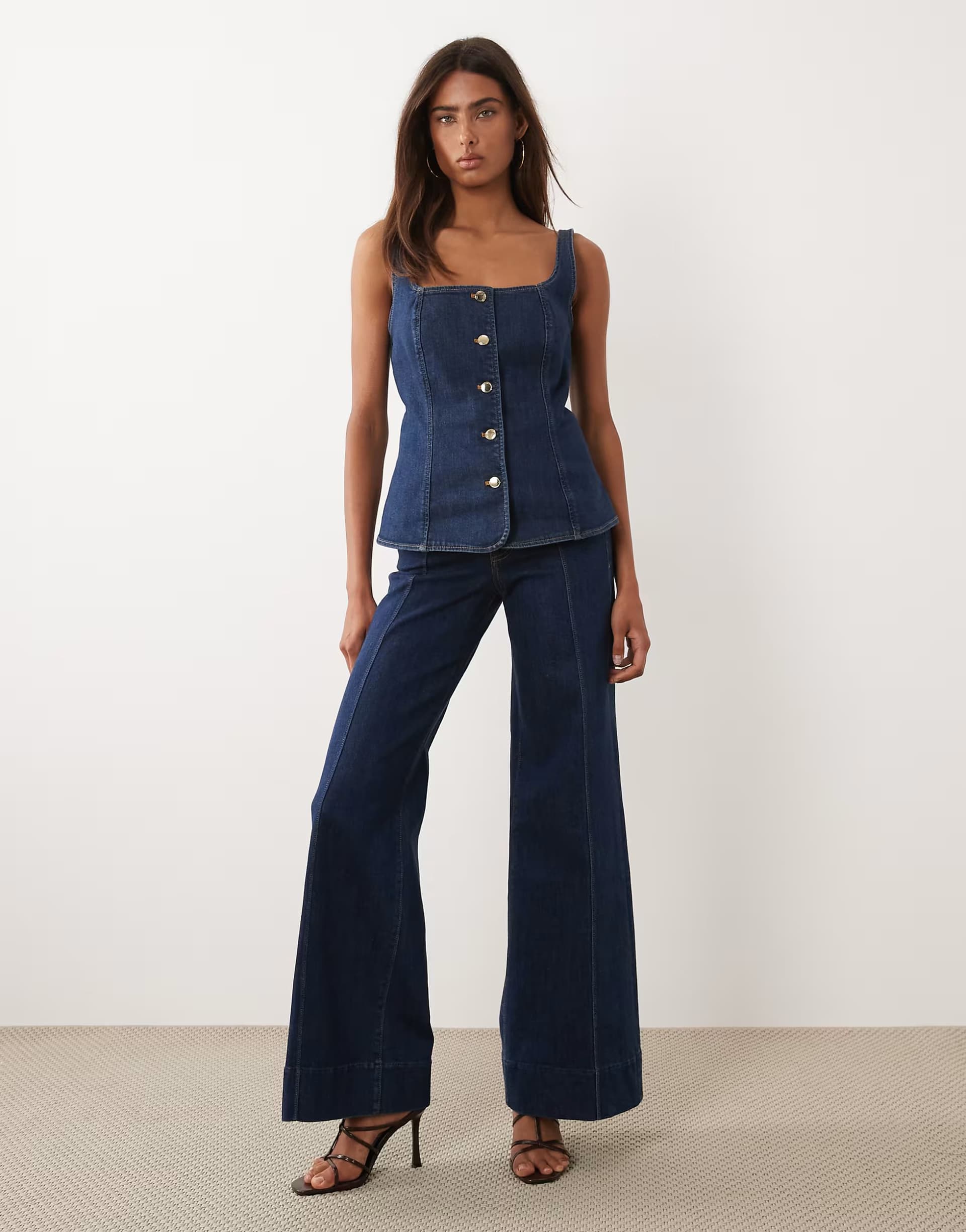 ASOS Good American good waist palazzo jean co-ord in dark blue wash