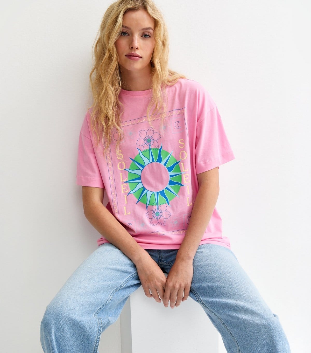 New Look Bright Pink Soleil Mystic Print Oversized T-Shirt