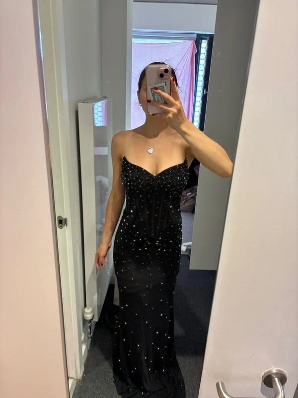 Miss Circle Fatima Black Crystal Sleeveless Corset Mermaid Maxi Dress - 1