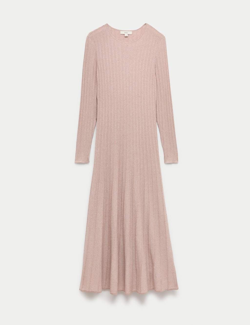 Marks & Spencer M&S Sparkly Ribbed Knitted Maxi Dress Pink