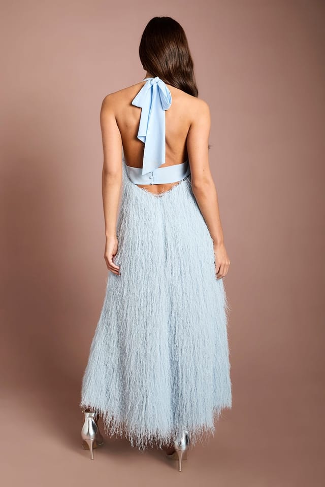 Coast Coast Women's Muse Halterneck Faux Feather Fringe Midi Dress in Blue - 3