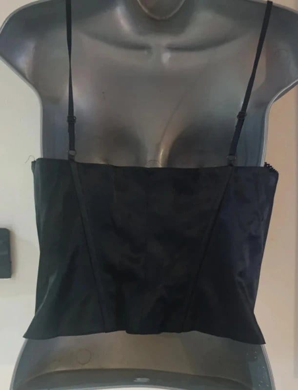 No Label Black Satin Lace-Up Corset Cami Top