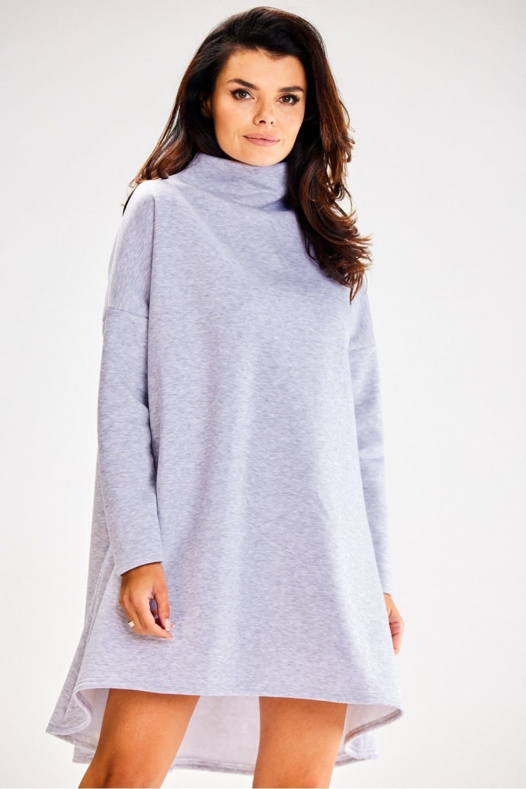 Love Lace Love Lace Women's Autumn Turtleneck Loose Trapeze Long Sleeve Dress in Grey