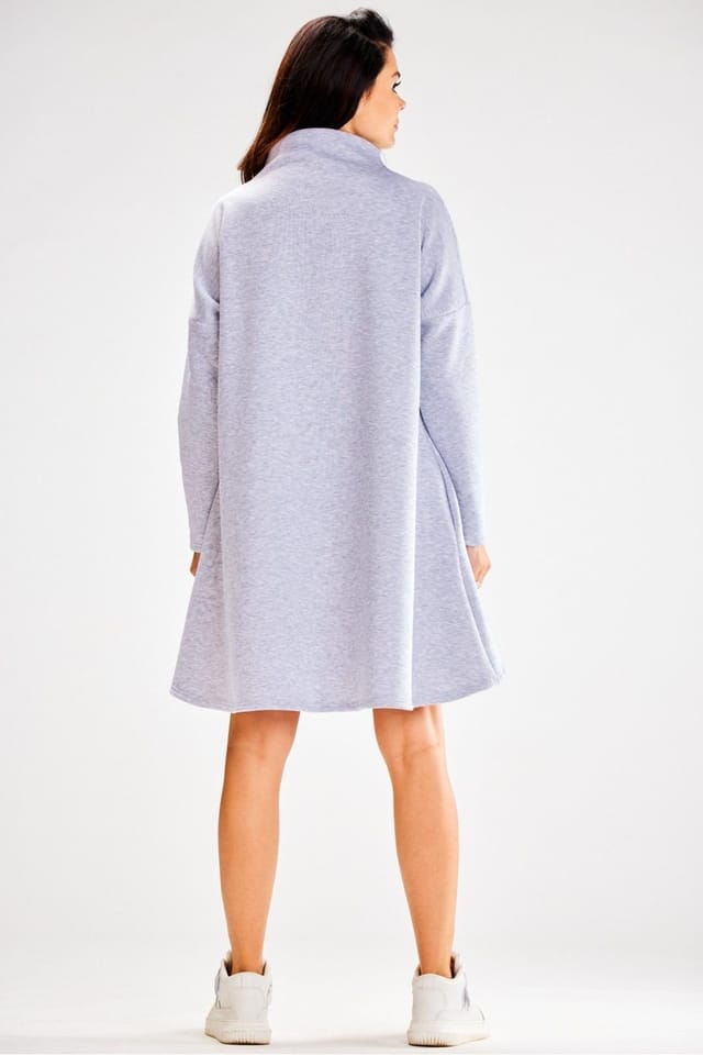 Love Lace Love Lace Women's Autumn Turtleneck Loose Trapeze Long Sleeve Dress in Grey - 3