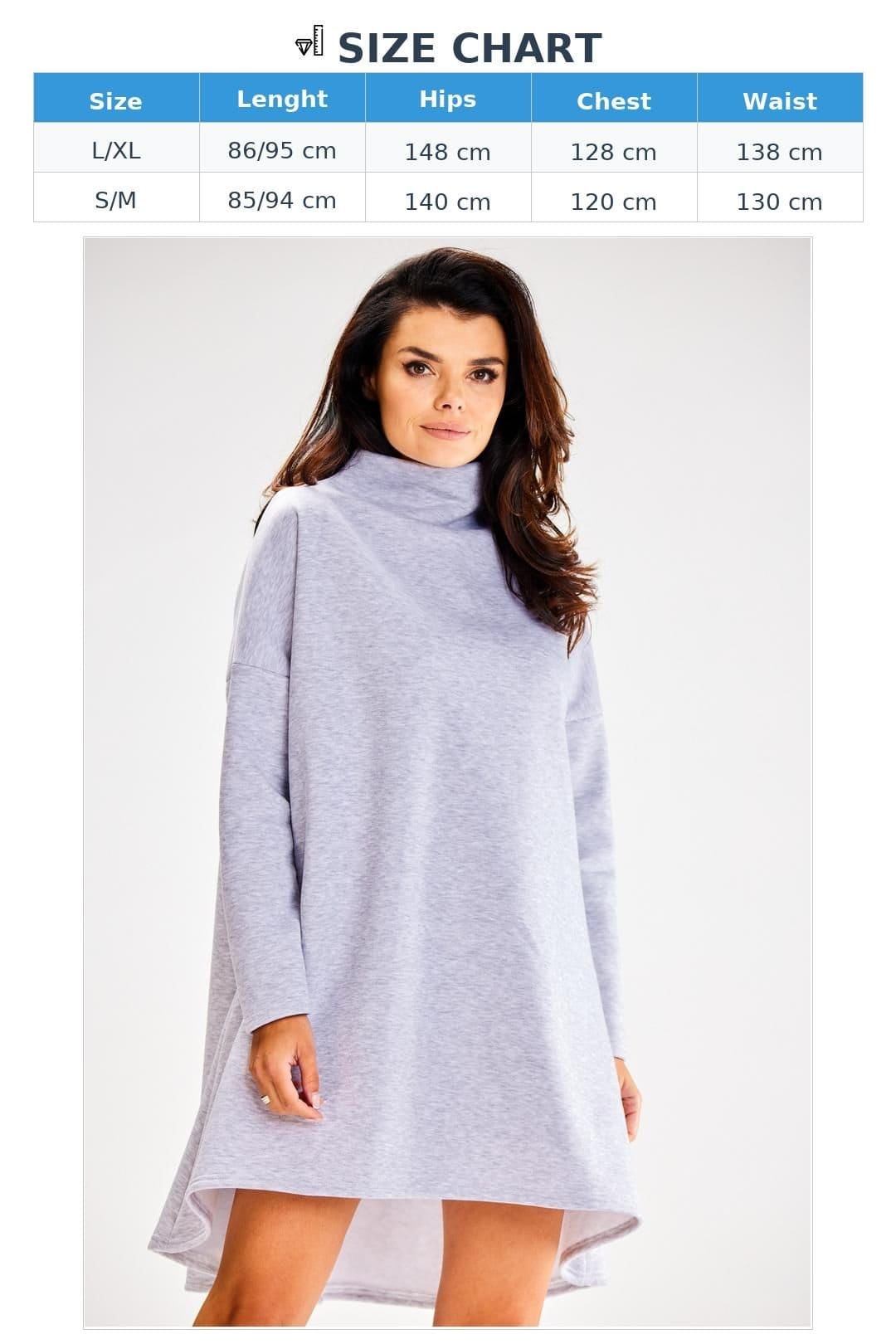 Love Lace Love Lace Women's Autumn Turtleneck Loose Trapeze Long Sleeve Dress in Grey - 4