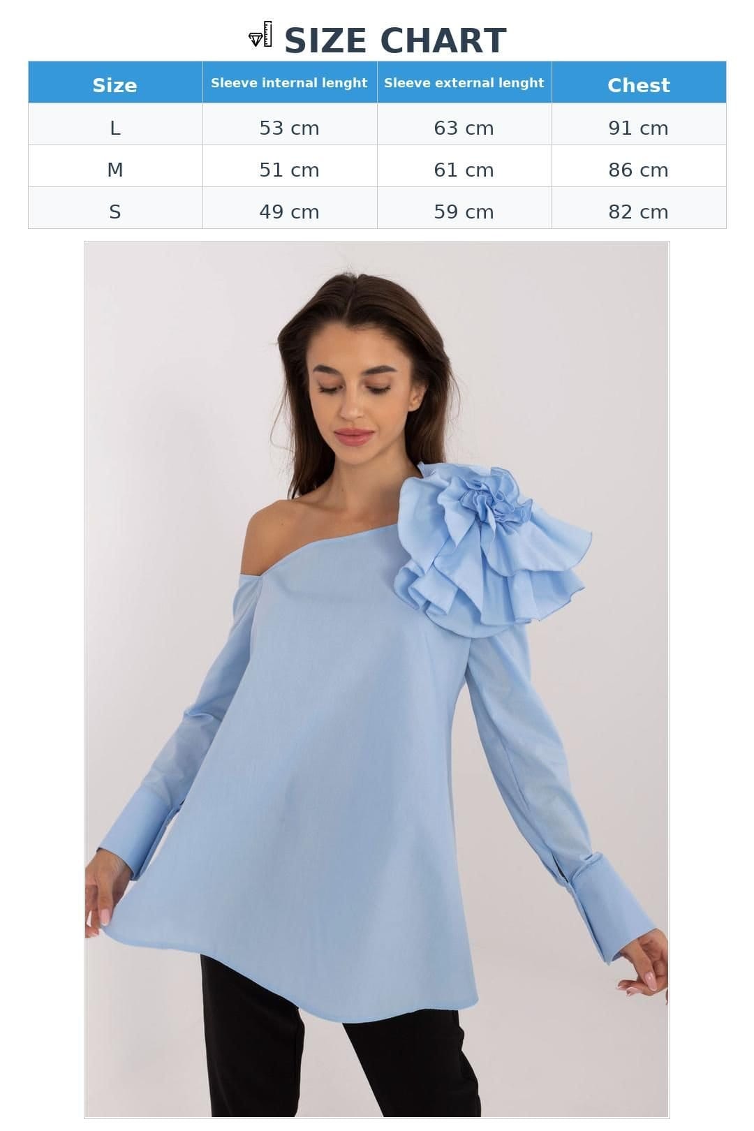 Love Lace Love Lace Women's Asymmetrical Neck Cotton Blouse with Brooch in Blue - 4