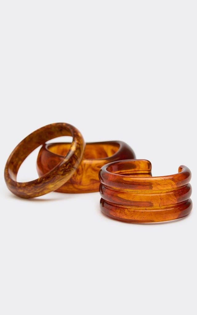 EGO Chunky Bangle Bracelet Multi Pack In Brown Resin, Women's Size UK 0 - 2