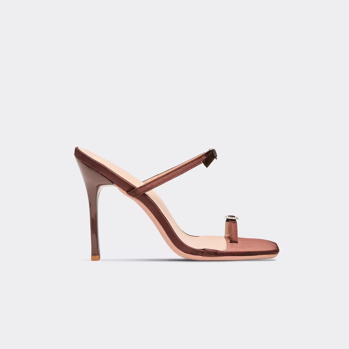 EGO Teaser Double Strap Bow Deatil Stiletto Heeled Mule In Brown Satin, Women's Size UK 3