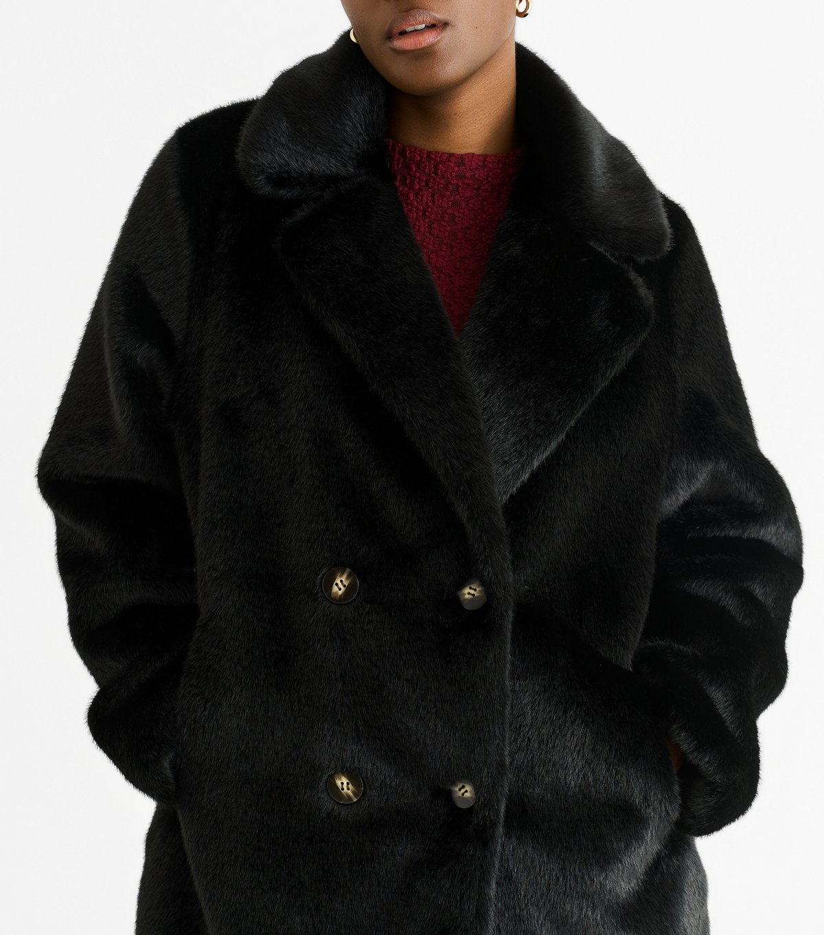 Gini London Women's Black Faux Fur Double Breasted Longline Coat Gini London New Look - 2