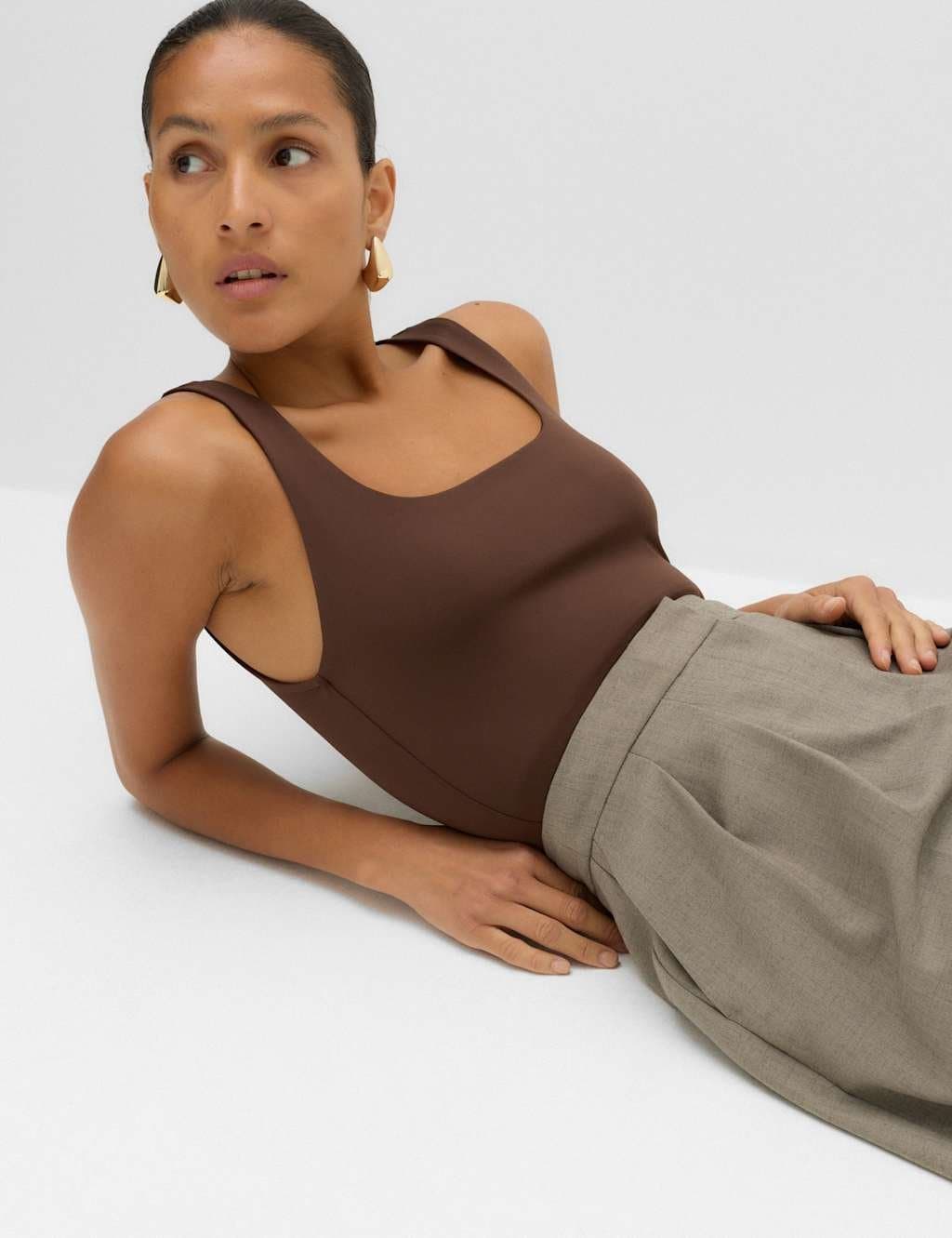 Marks & Spencer M&S Square Neck Fitted Vest Bodysuit Chocolate