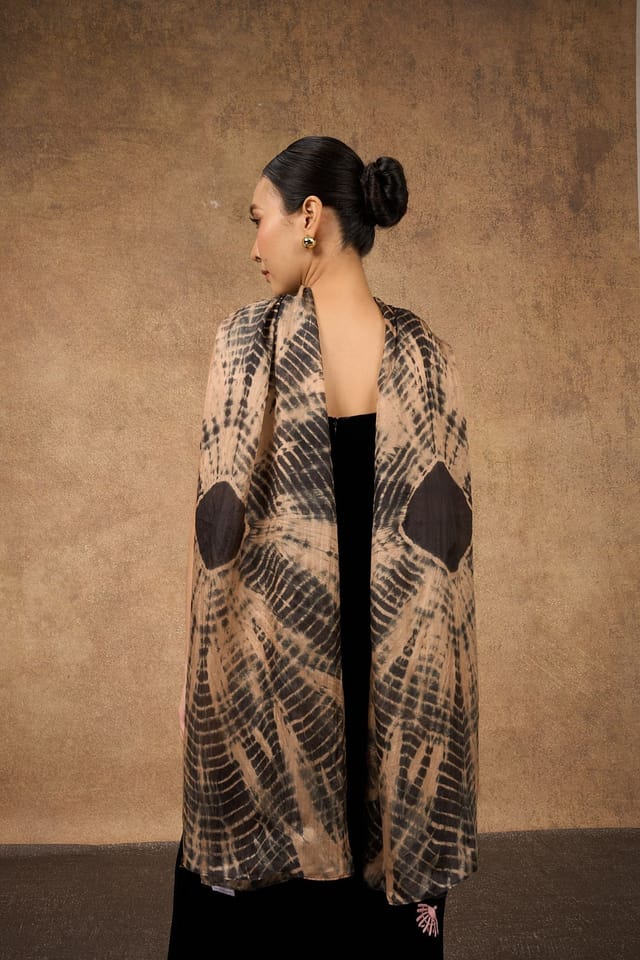 Silk and Bears Silk and Bears Women's Copper & Black Marble Silk Scarf - Hand-Dyed Shibori Mulberry Silk Shawl Wrap, Artisan Gift - 3