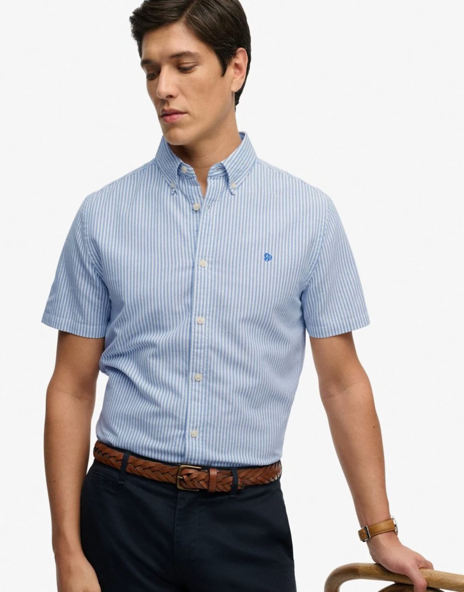 ASOS Superdry Preppy oxford short sleeve shirt in sky blue stripe