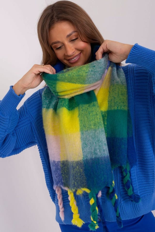 Love Lace Love Lace Women's Colorful Plaid Tassel Polyester Scarf for Fall Winter Wrap in Blue - 2