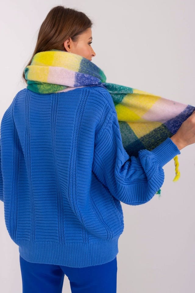 Love Lace Love Lace Women's Colorful Plaid Tassel Polyester Scarf for Fall Winter Wrap in Blue - 3