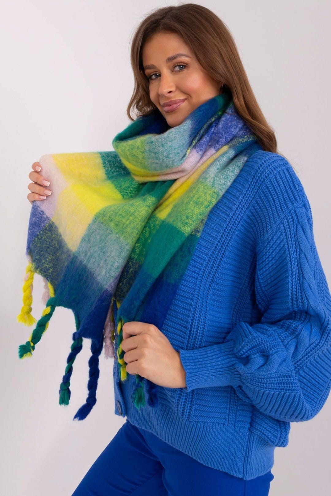 Love Lace Love Lace Women's Colorful Plaid Tassel Polyester Scarf for Fall Winter Wrap in Blue - 4