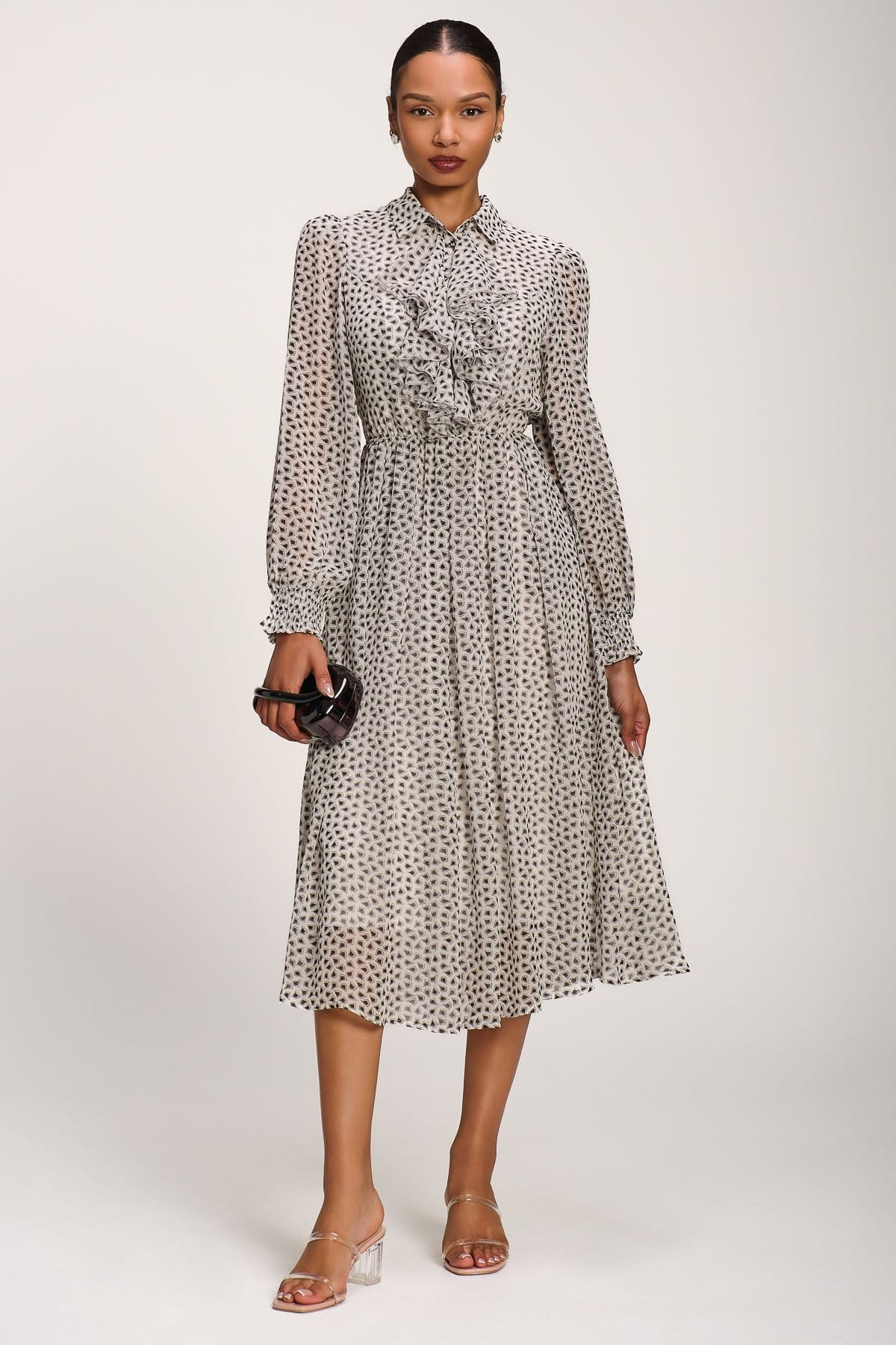 Jolie Moi Multicolor Chiffon Ruffle Long Sleeve Shirt Dress