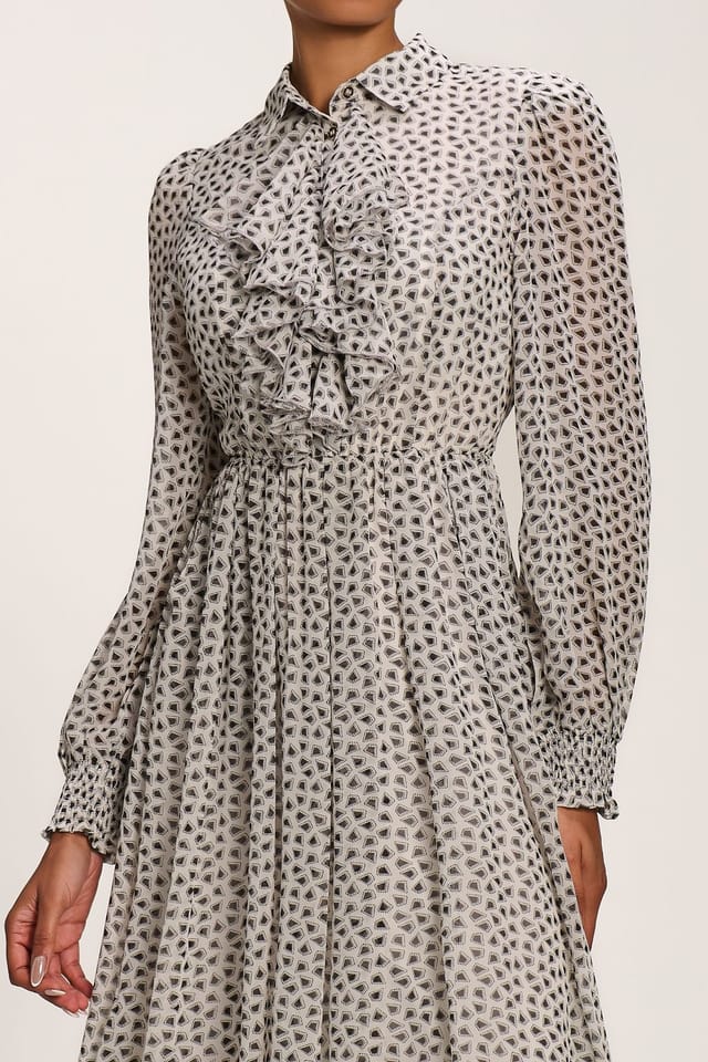 Jolie Moi Jolie Moi Women's Chiffon Ruffle Long Sleeve Shirt Dress - 3