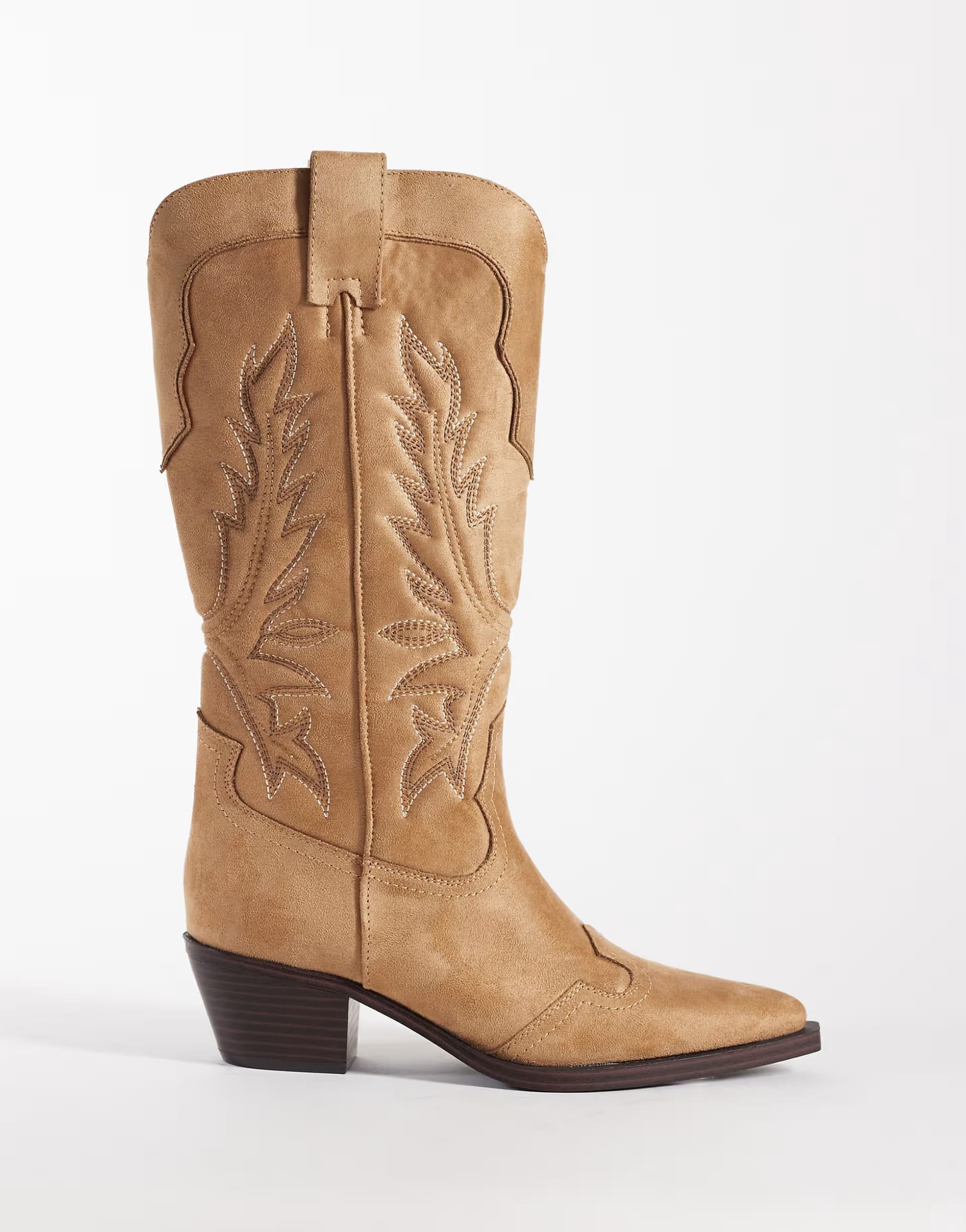 ASOS ASOS DESIGN Wide Fit Celestine flat western knee boots in taupe suedette