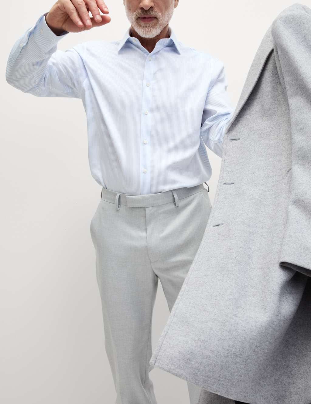 Marks & Spencer M&S Regular Fit Ultimate Non Iron Cotton Striped Shirt Light Blue - 4