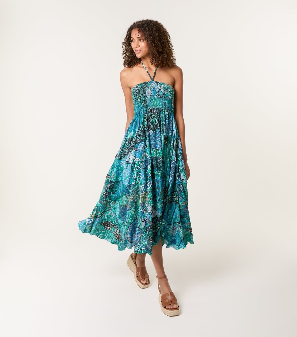 Blue Vanilla Women's Blue Abstract Print Halter Neck Midi Dress Blue Vanilla New Look