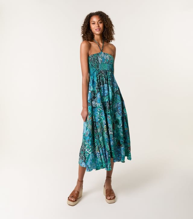 Blue Vanilla Women's Blue Abstract Print Halter Neck Midi Dress Blue Vanilla New Look - 3