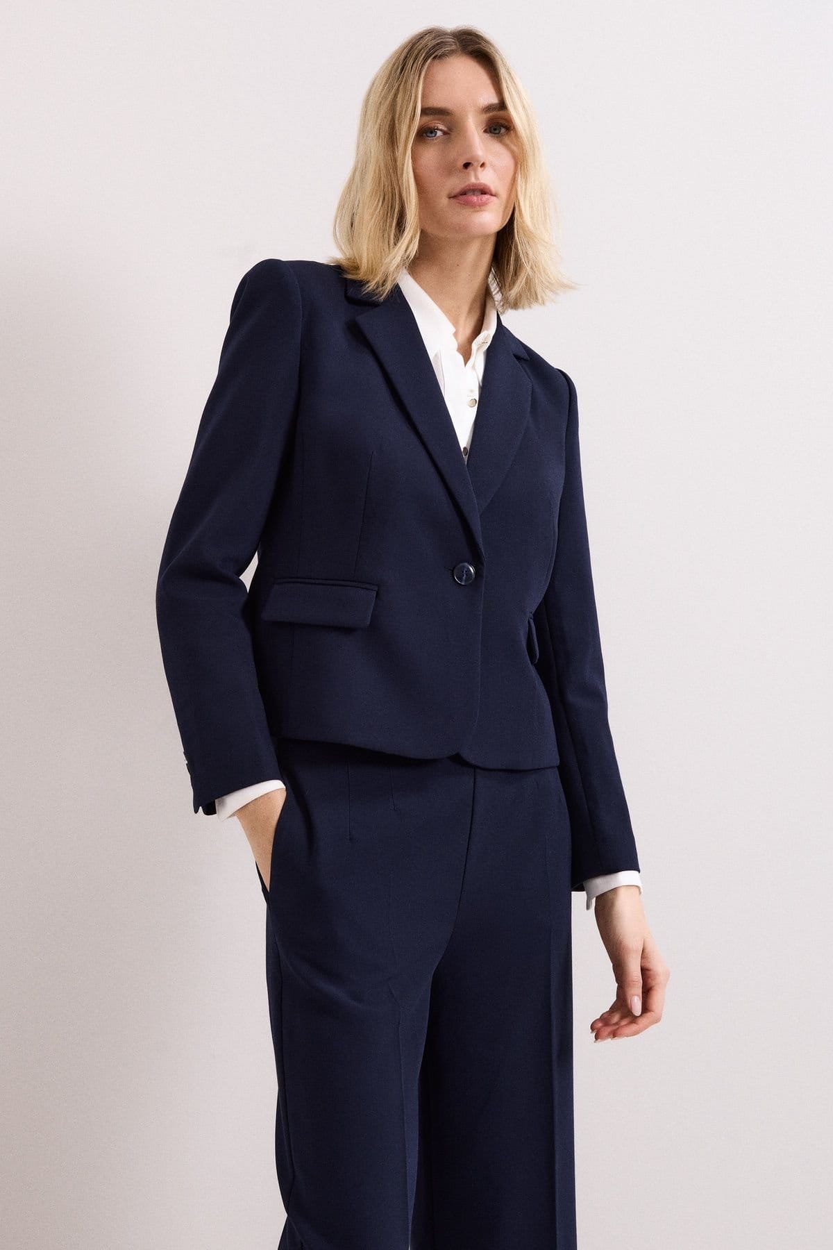 Phase Eight Navy Single Button Cropped Blazer
