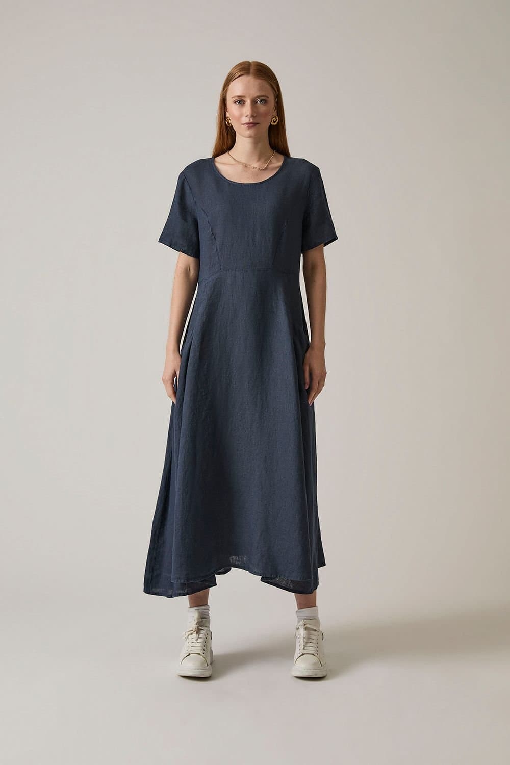 James Lakeland James Lakeland Women's Linen Navy Pocket Midi Dress