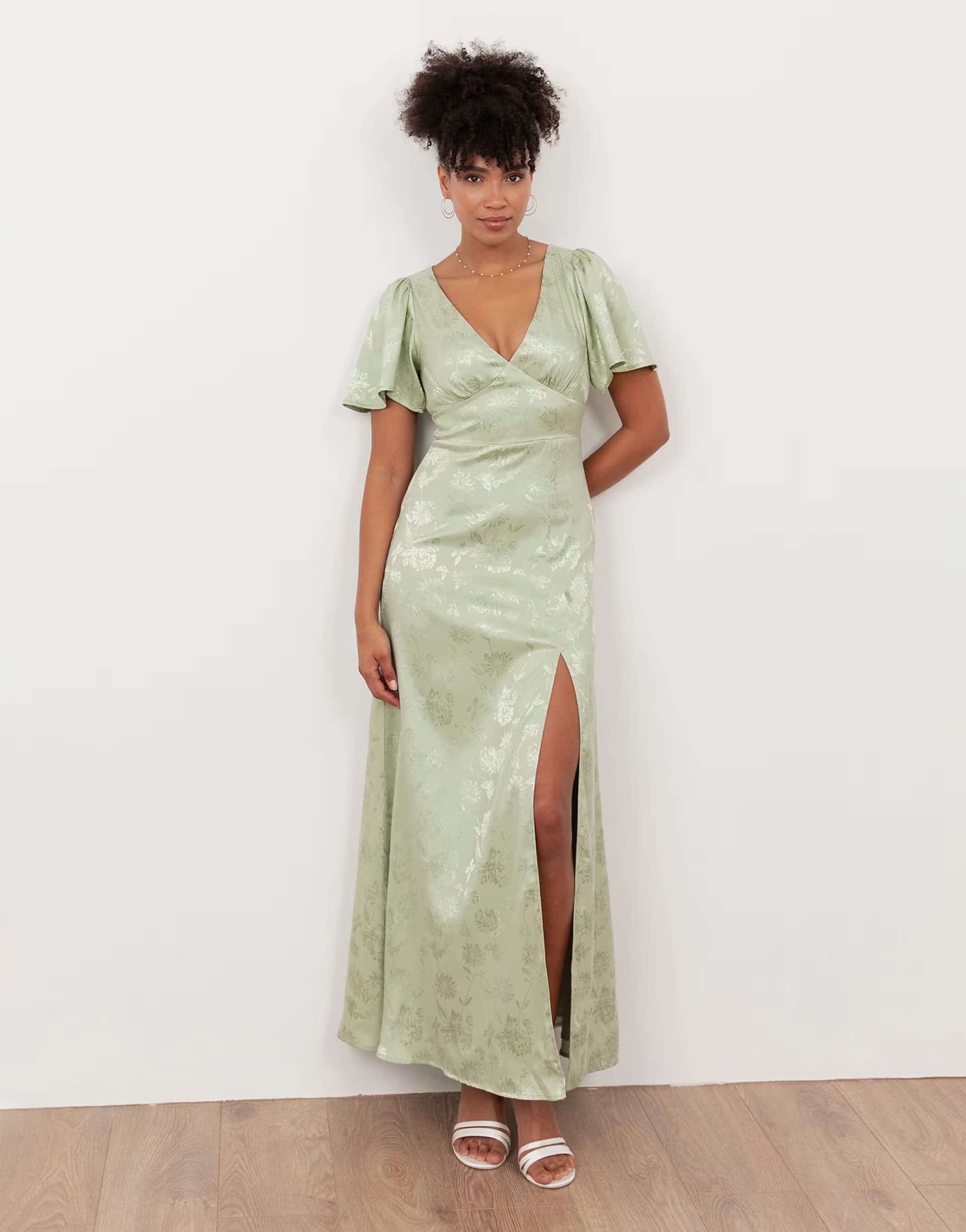 ASOS Maya Floral jacquard satin maxi dress in meadow green