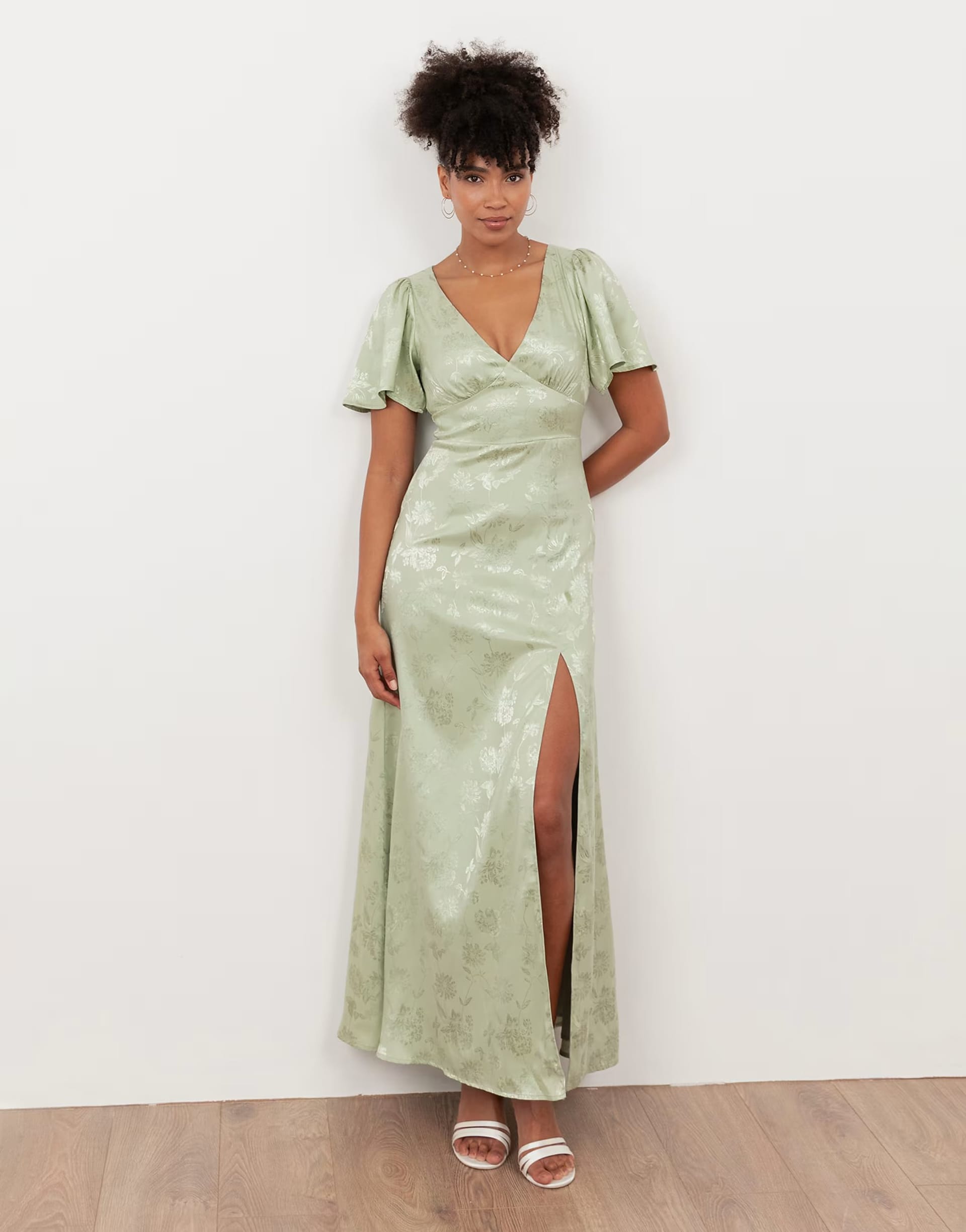ASOS Meadow Green Floral Jacquard Satin Maxi Dress