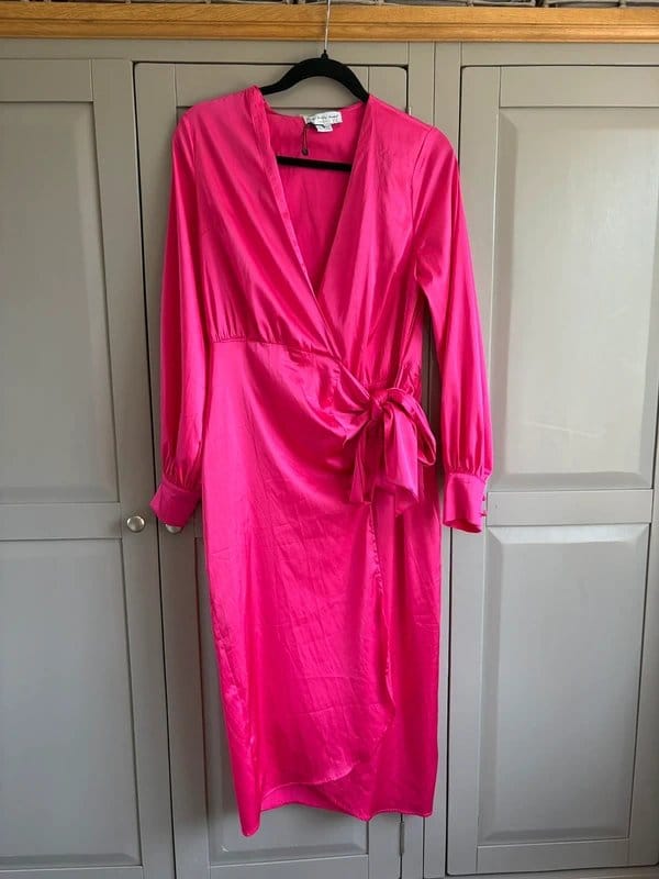 Never Fully Dressed Never fully dress pink satin wrap dress wedding guest summer holiday size 8 - 1