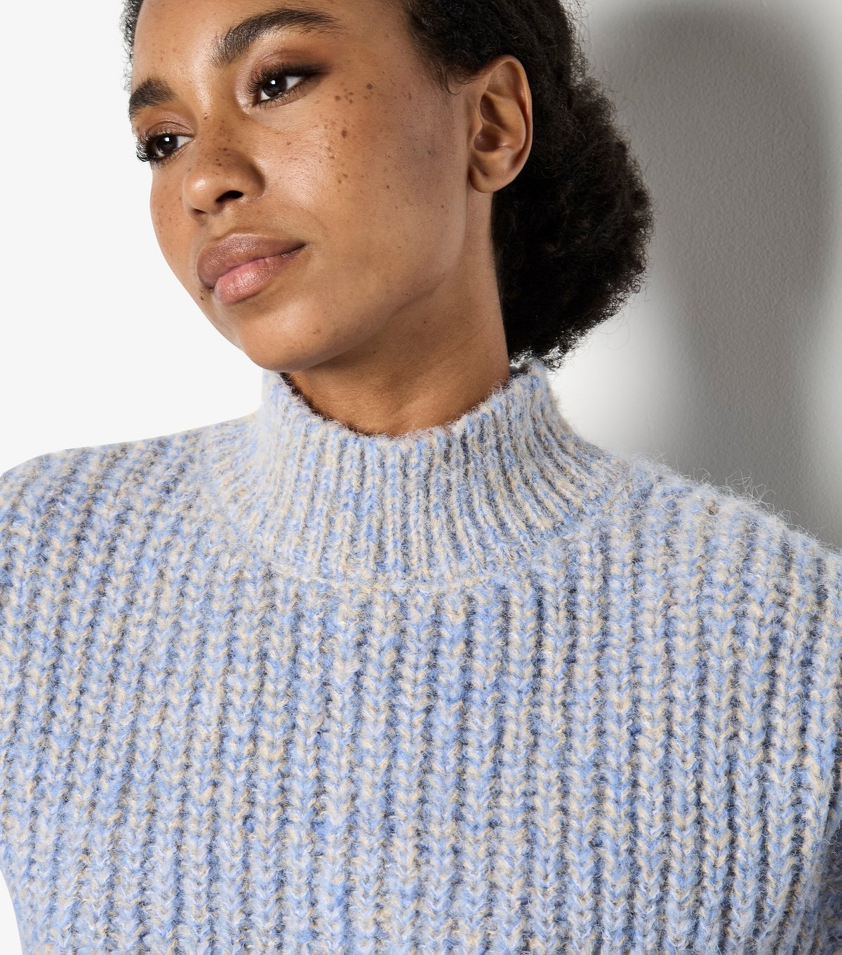 Apricot Women's Pale Blue Fisherman Mixed Knit Yarn Jumper Apricot New Look - 4