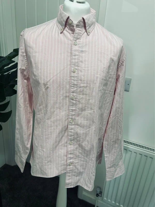 Charles Tyrwhitt Charles Tyrwhitt Oxford Stripe Non-Iron Shirt Size L Light Pink Slim Fit
