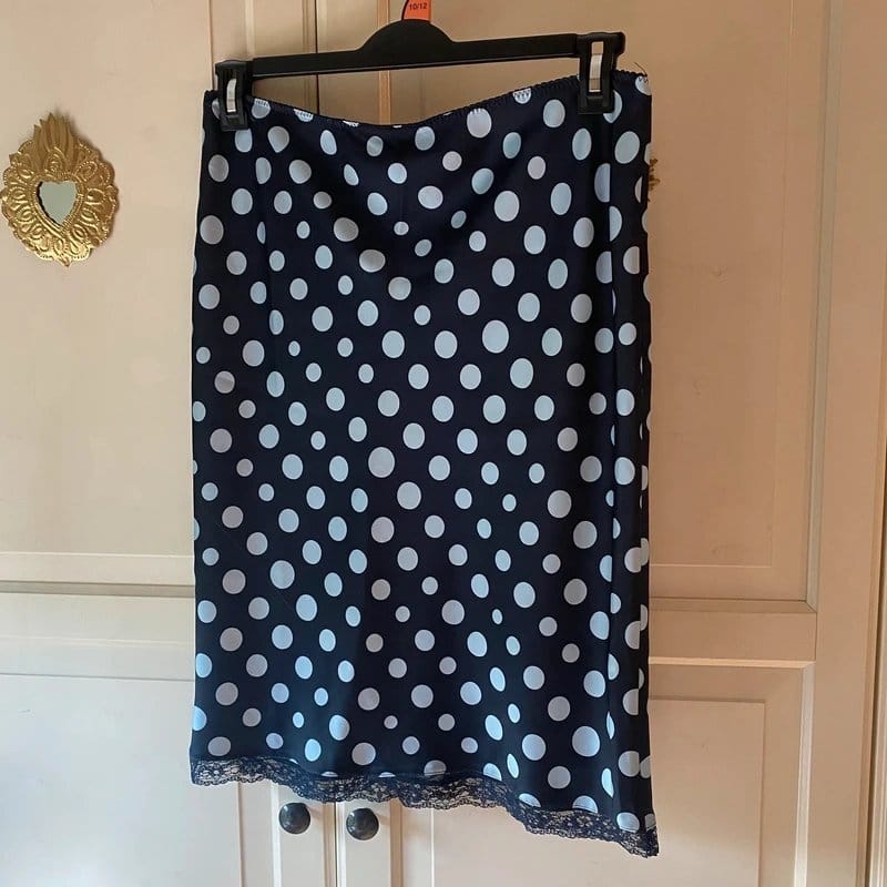 ASOS Design Asos Low-rise Polkadot Knee Length Skirt with Lace Detail - 1