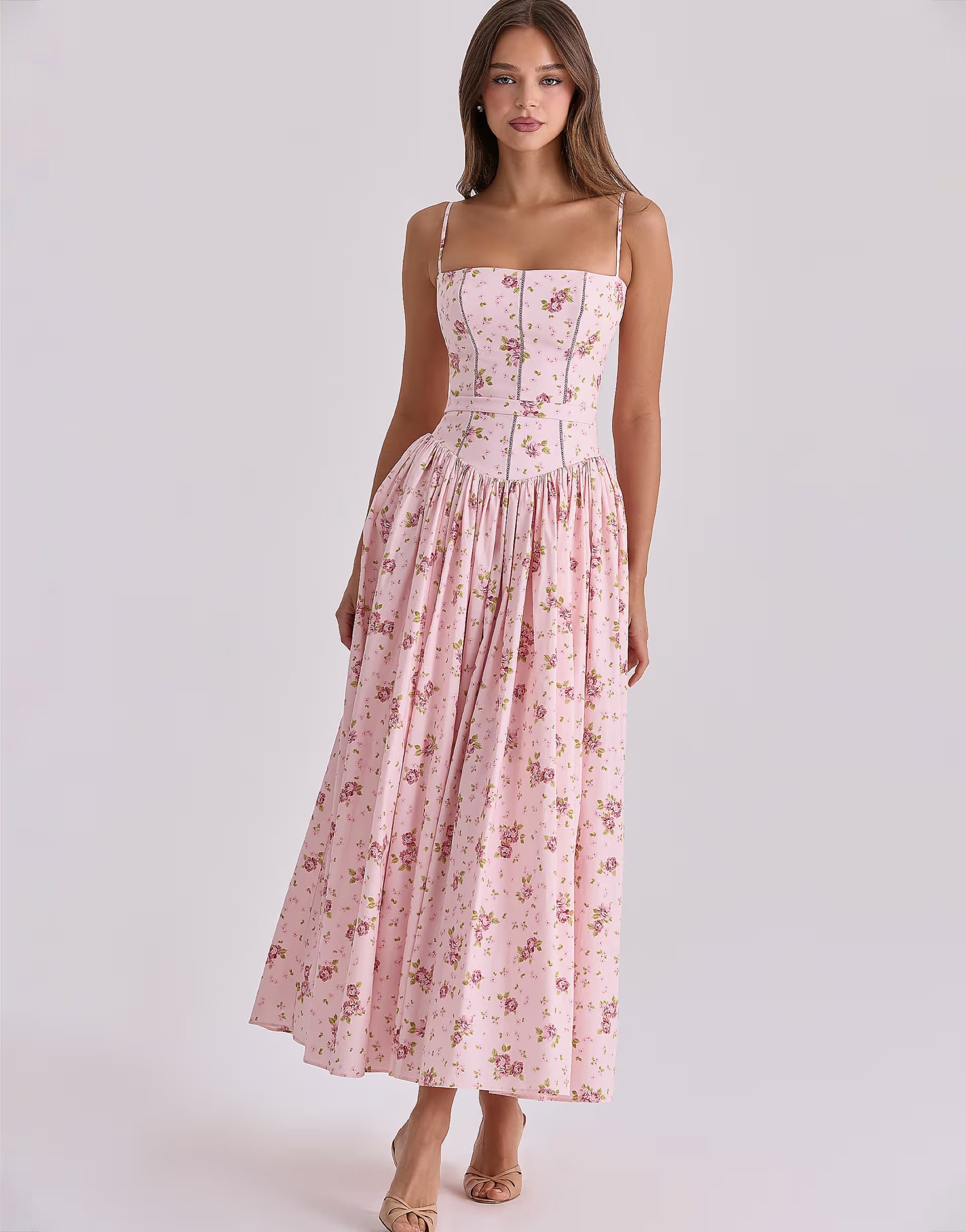 ASOS House of CB Ysabella pink vintage rose print cotton midi sundress