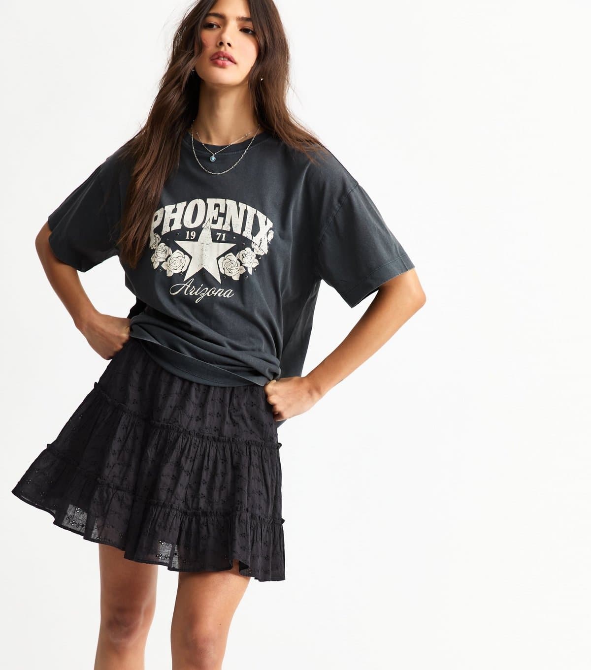 New Look Women's Black Broderie Anglaise Tiered Mini Skirt New Look