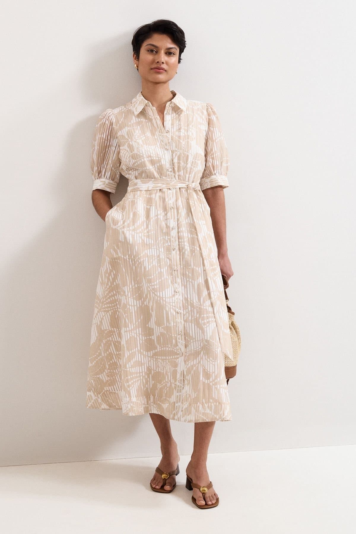 Phase Eight Phase Eight Women's Delphine Belted Midi Shirt Dress in Light Beige