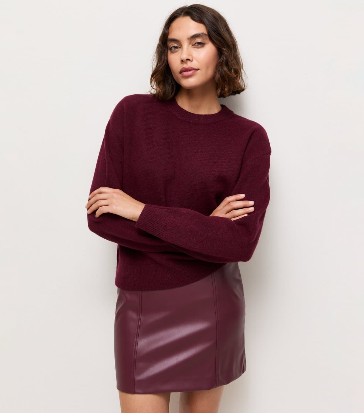 New Look Women's Tall Dark Burgundy Faux Leather Mini Skirt New Look