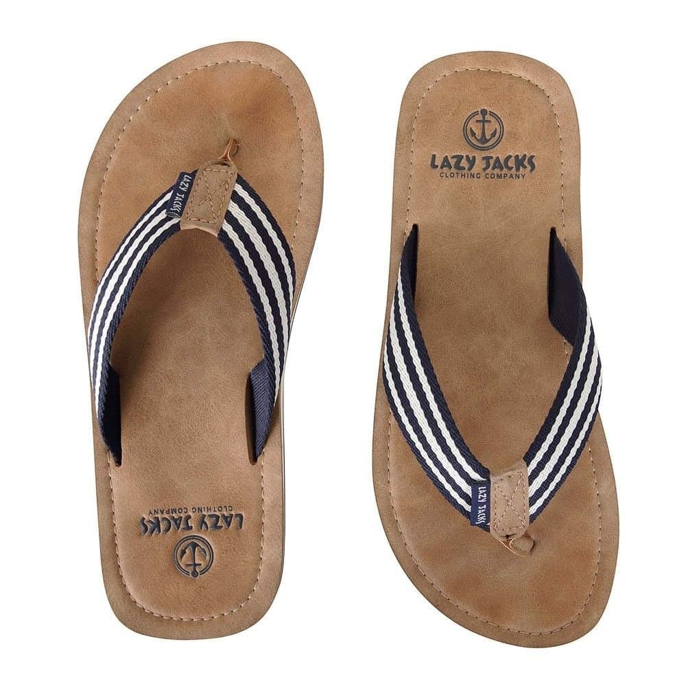 Lazy Jacks Lazy Jacks Men's Contrast Striped Flip Flops in Brown