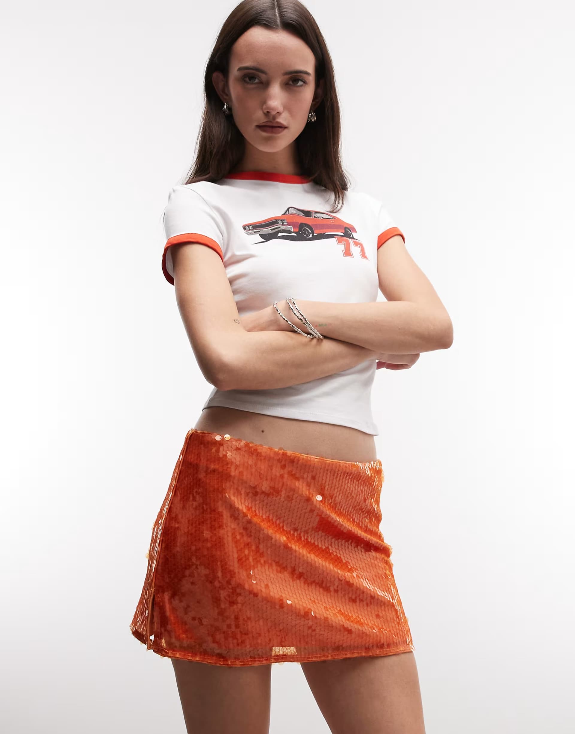 ASOS COLLUSION sequin mini skirt in orange