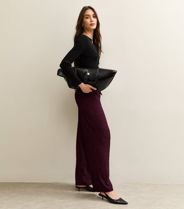 New Look Women's Burgundy Textured Jersey Wide Leg Trousers New Look - 3