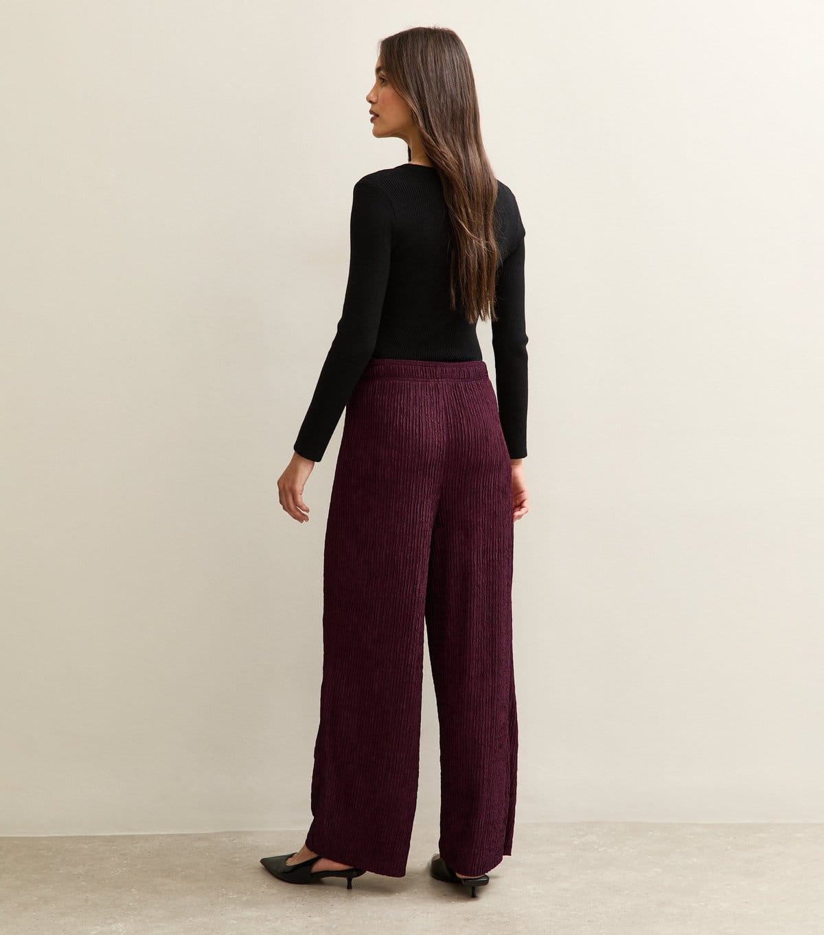 New Look Women's Burgundy Textured Jersey Wide Leg Trousers New Look - 4