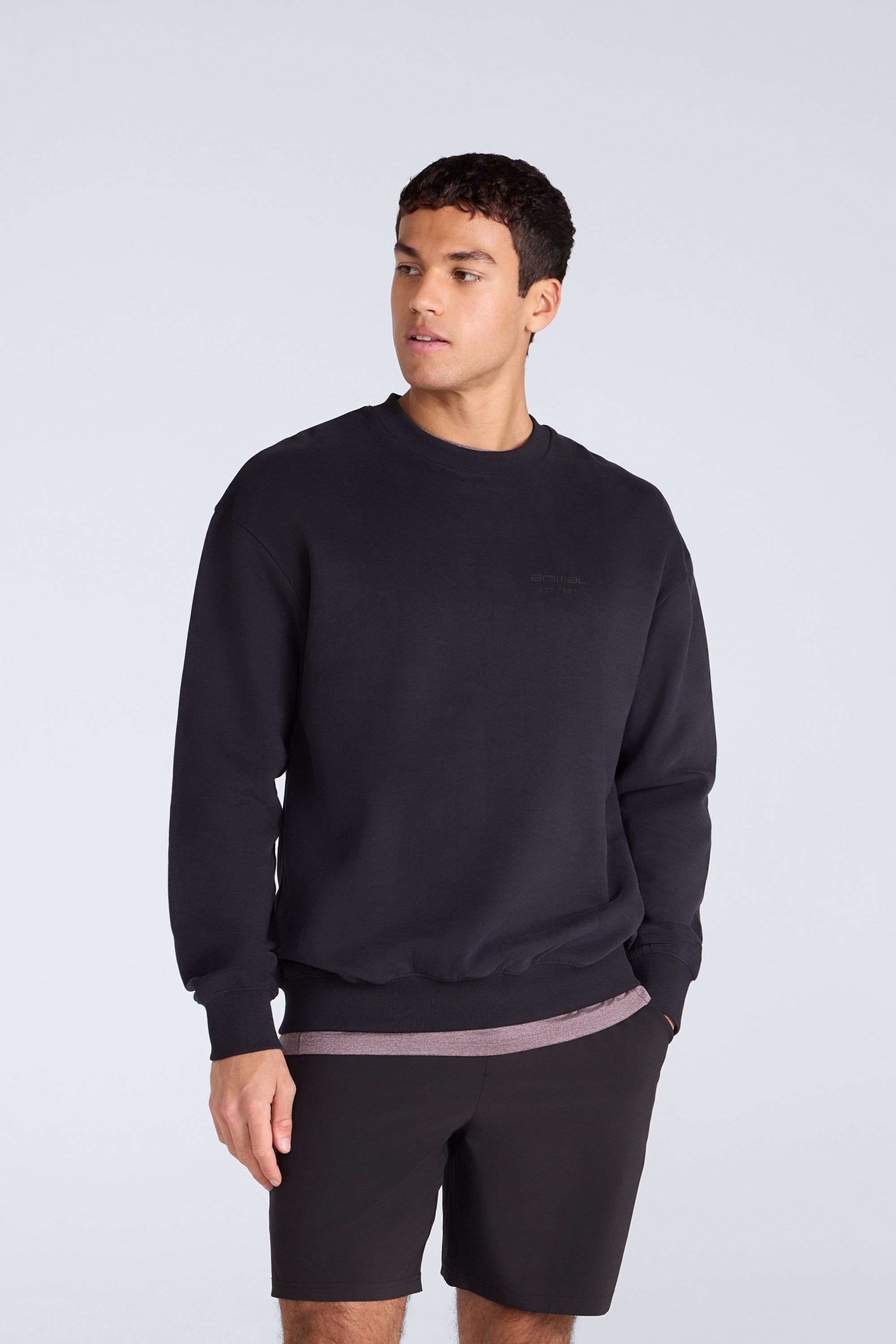 Animal Animal Men's 'Jonah' Ribbed Cuffs Cotton Drop Shoulder Sweatshirt in Black - 1