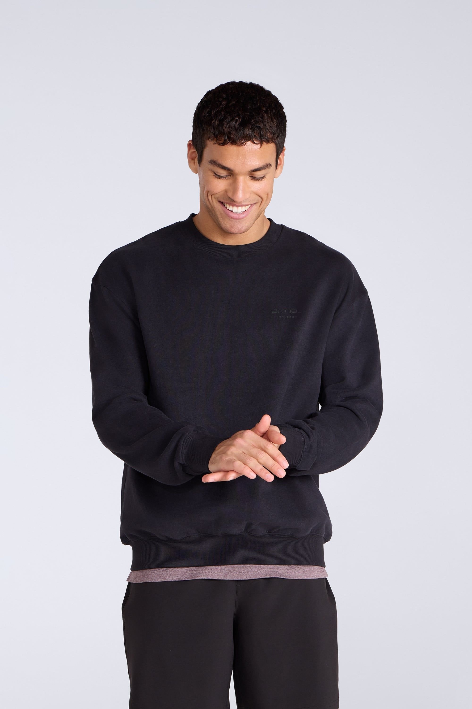 Animal Animal Men's 'Jonah' Ribbed Cuffs Cotton Drop Shoulder Sweatshirt in Black - 3