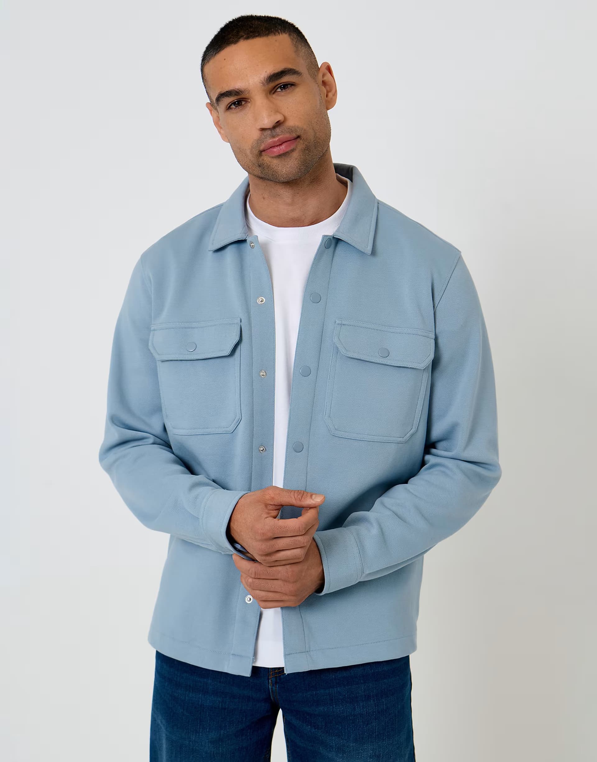 ASOS Cotton Blend Popper Fastening Pique Overshirt