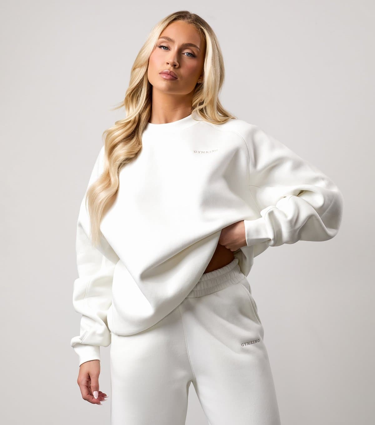 Gym King Women's Cream Logo Embroidered Raglan Sleeve Sweatshirt Gym King New Look