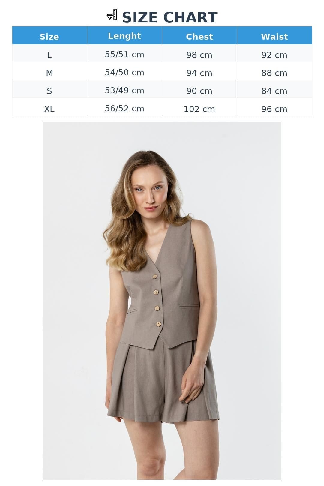 Love Lace Love Lace Women's Tailored Linen Button Vest with Fitted Lining in Taupe - 4