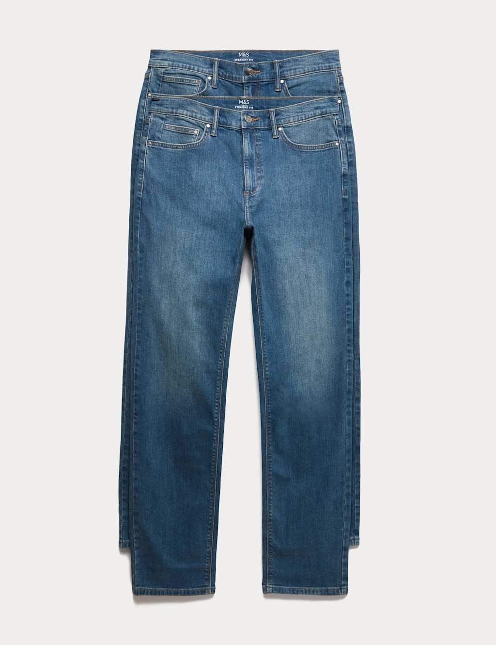 Marks & Spencer M&S 2 Pack Straight Fit Stretch Jeans Blue Denim - 1